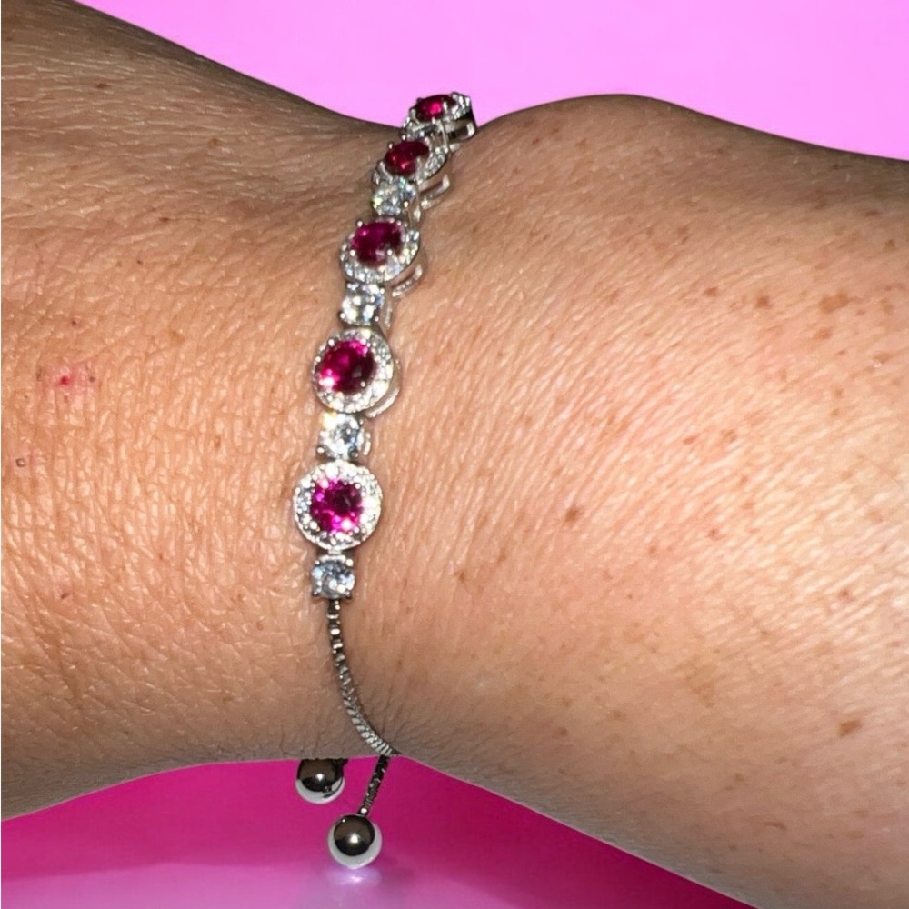 Elegant Sterling Silver and lab‎ created Ruby and white Sapphire Bracelet